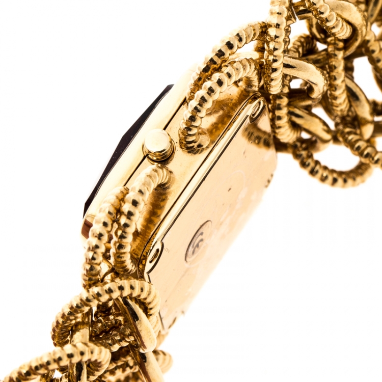 Pre Owned Roberto Cavalli Pink Yellow Gold Plated Stainless Steel Chain Link Women's Wristwatch 24 mm
