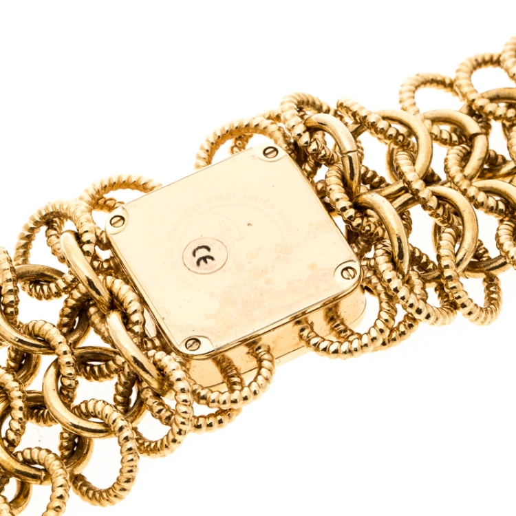 Pre Owned Roberto Cavalli Pink Yellow Gold Plated Stainless Steel Chain Link Women's Wristwatch 24 mm