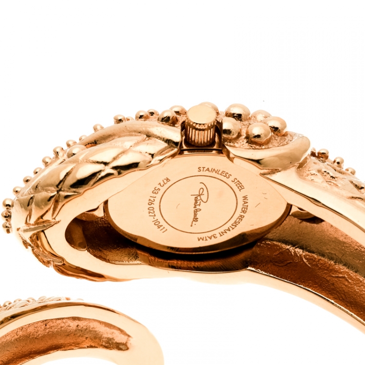 Pre Owned Roberto Cavalli Gold Tone Eva Snake R7253126027 Bangle Women's Wristwatch 22 mm