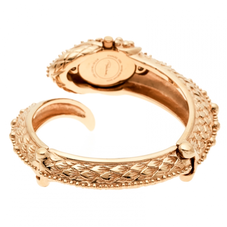 Pre Owned Roberto Cavalli Gold Tone Eva Snake R7253126027 Bangle Women's Wristwatch 22 mm