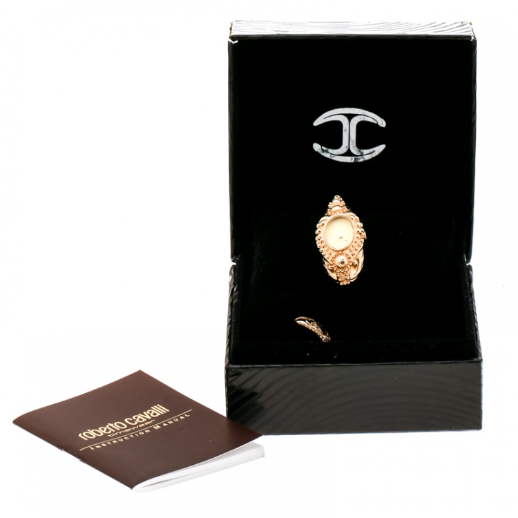 Pre Owned Roberto Cavalli Gold Tone Eva Snake R7253126027 Bangle Women's Wristwatch 22 mm