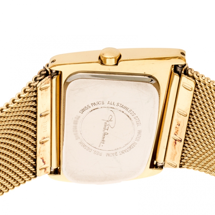 Pre Owned Roberto Cavalli Gold Plated Stainless Steel Curvo Women's Wristwatch 32 mm