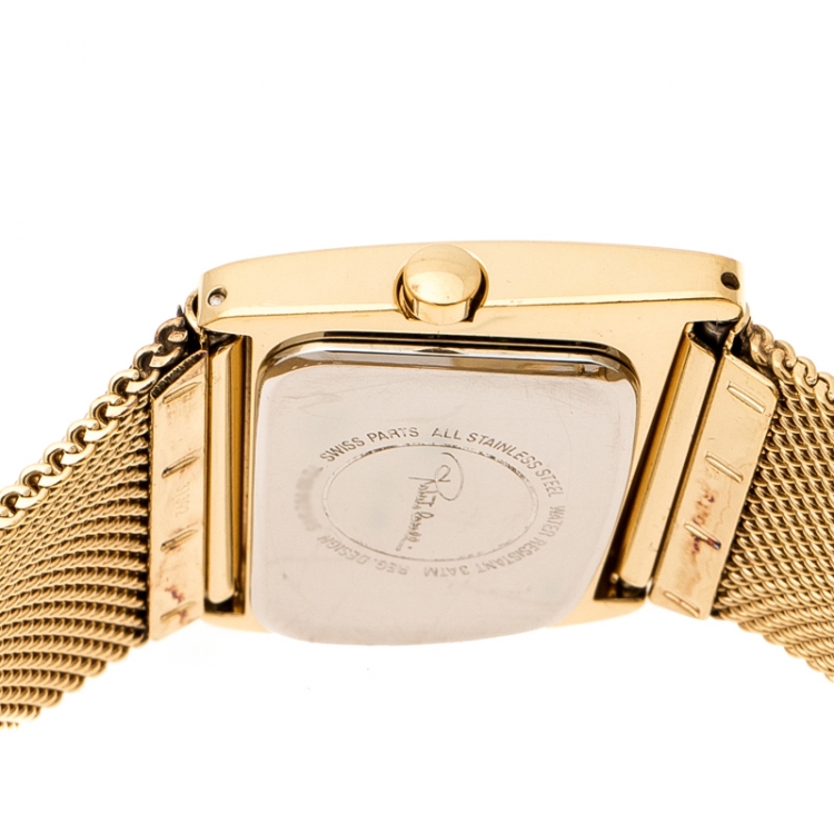 Pre Owned Roberto Cavalli Gold Plated Stainless Steel Curvo Women's Wristwatch 32 mm