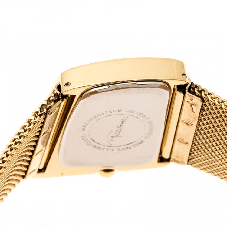 Pre Owned Roberto Cavalli Gold Plated Stainless Steel Curvo Women's Wristwatch 32 mm