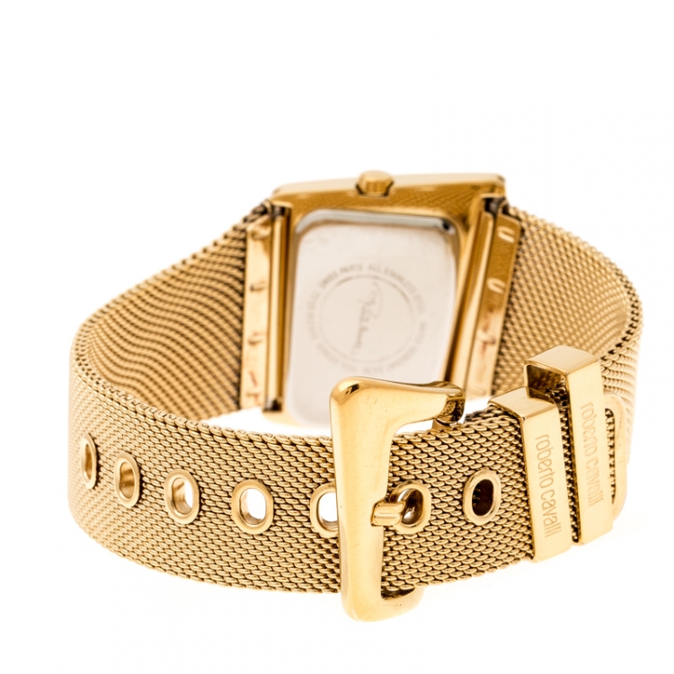 Pre Owned Roberto Cavalli Gold Plated Stainless Steel Curvo Women's Wristwatch 32 mm
