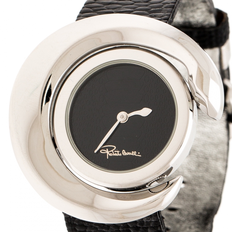 Pre Owned Roberto Cavalli Black Stainless Steel 7251113015 Women's Wristwatch  26 mm
