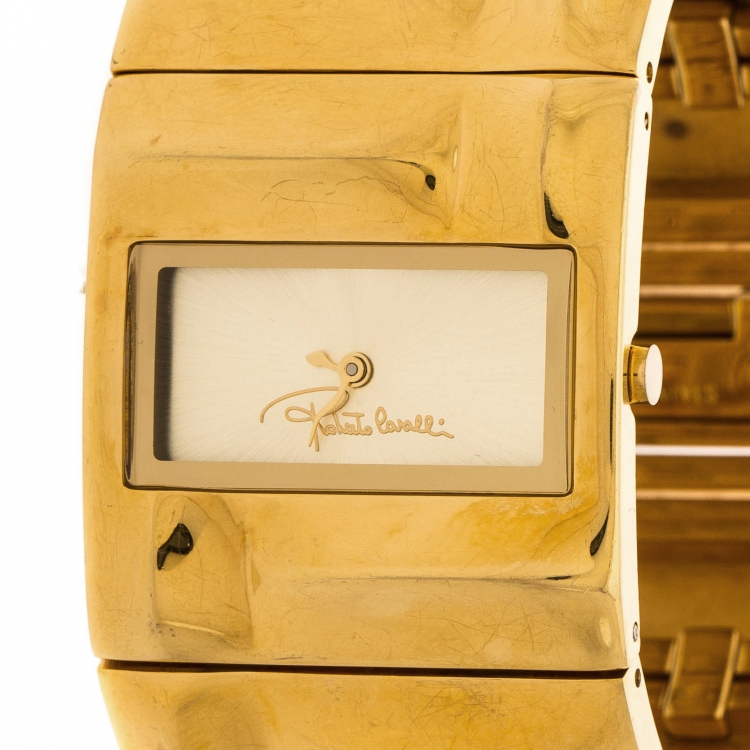Pre Owned Roberto Cavalli Gold Plated Stainless Steel 7253270017 Women's Wristwatch 32 mm