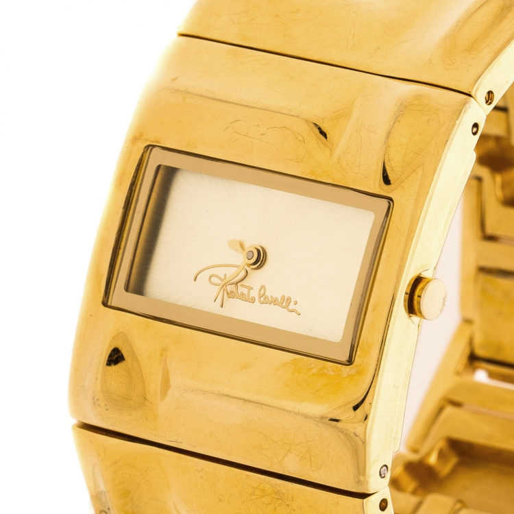 Pre Owned Roberto Cavalli Gold Plated Stainless Steel 7253270017 Women's Wristwatch 32 mm