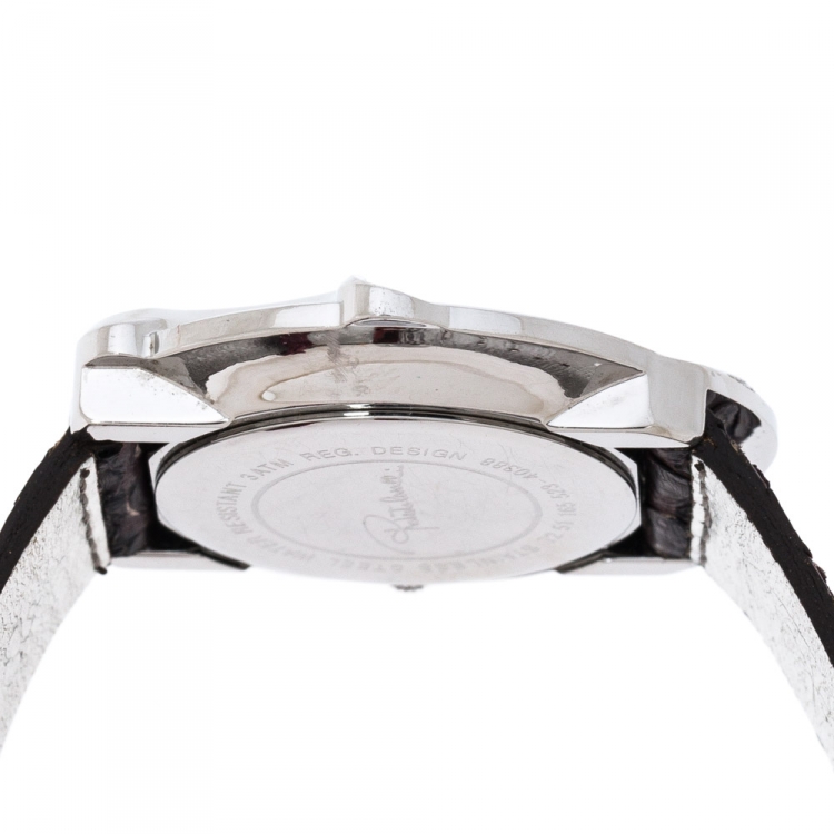 Pre Owned Roberto Cavalli Maroon Stainless Steel Diamonds Snake 7251165523 Women's Wristwatch 38 mm