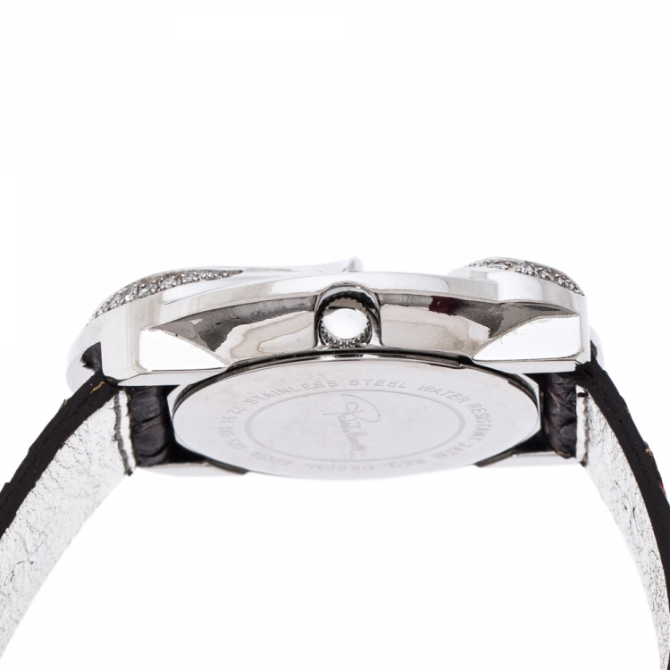 Pre Owned Roberto Cavalli Maroon Stainless Steel Diamonds Snake 7251165523 Women's Wristwatch 38 mm