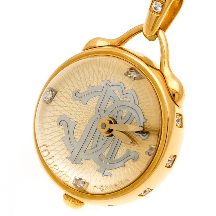 Pre Owned Roberto Cavalli Gold Plated Stainless Steel Miriam R7259148517 Pendant Watch 27 mm