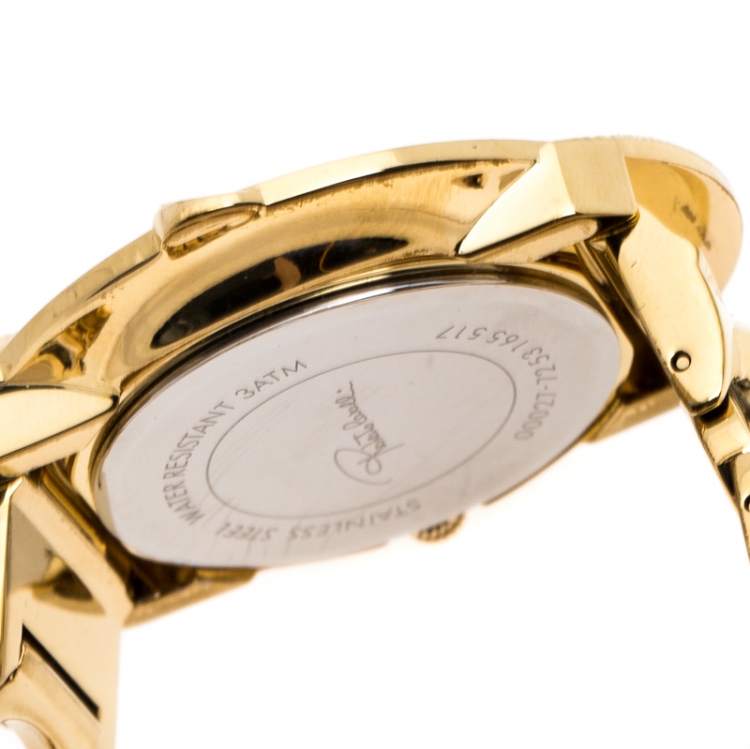 Pre Owned Roberto Cavalli Yellow Gold Plated Stainless Steel Snake Women's Wristwatch 37 mm