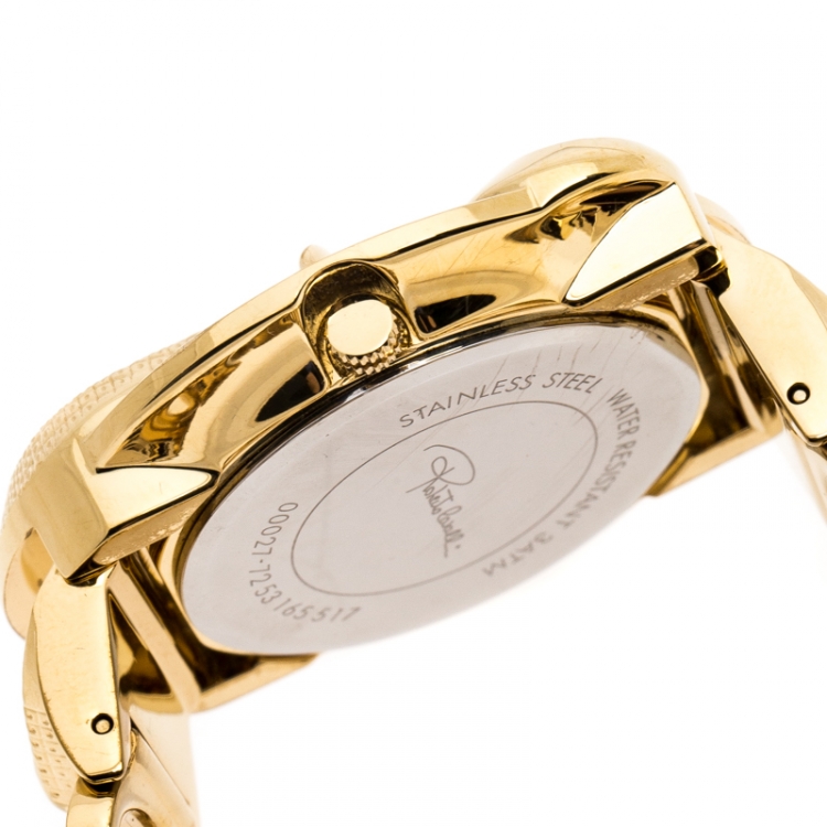 Pre Owned Roberto Cavalli Yellow Gold Plated Stainless Steel Snake Women's Wristwatch 37 mm