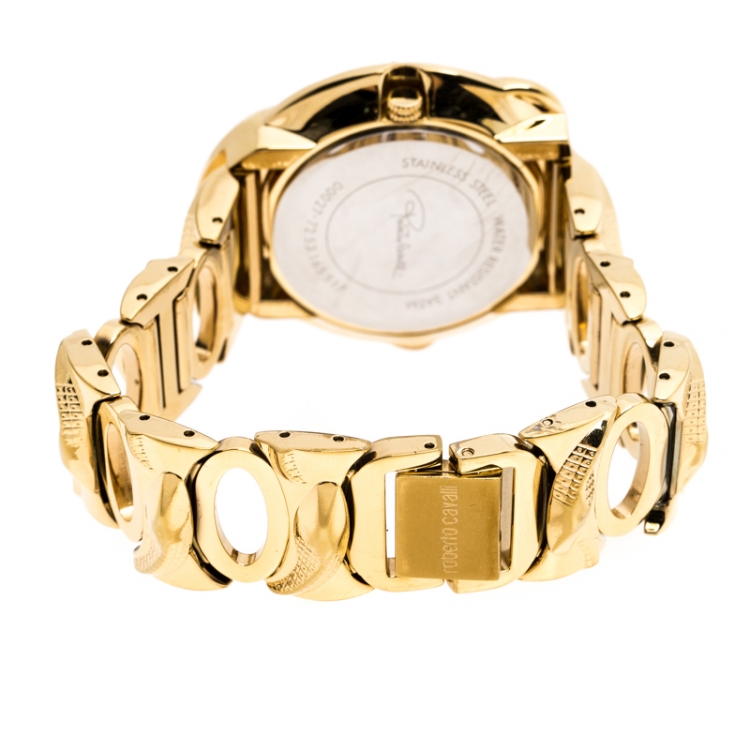 Pre Owned Roberto Cavalli Yellow Gold Plated Stainless Steel Snake Women's Wristwatch 37 mm