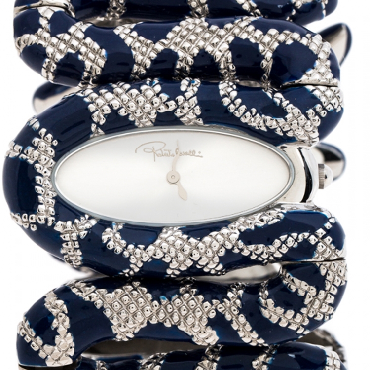Pre Owned Roberto Cavalli Silver Stainless Steel Cleopatra R7253195635 Women's Wristwatch 40 mm