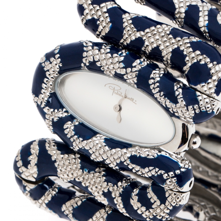 Pre Owned Roberto Cavalli Silver Stainless Steel Cleopatra R7253195635 Women's Wristwatch 40 mm