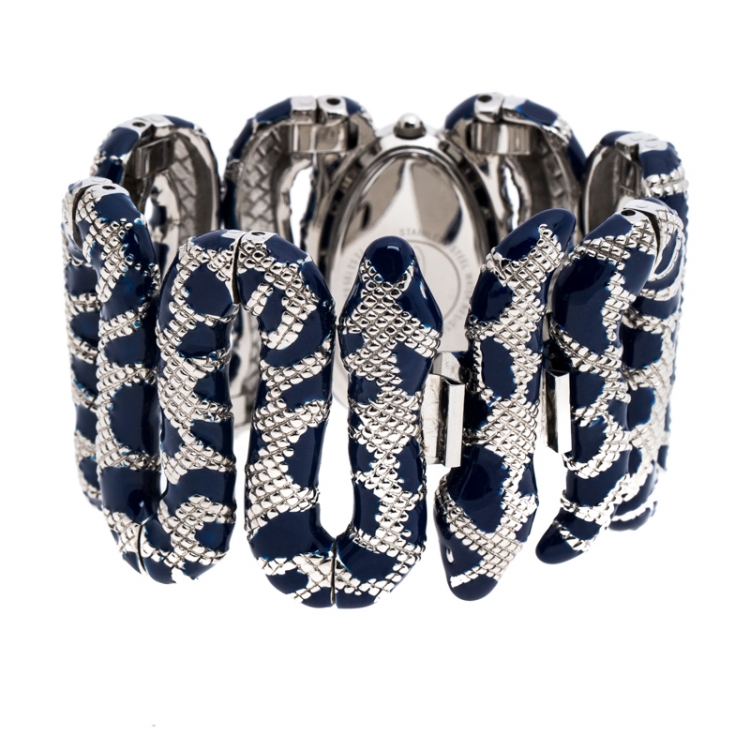 Pre Owned Roberto Cavalli Silver Stainless Steel Cleopatra R7253195635 Women's Wristwatch 40 mm