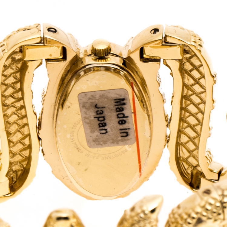 Pre Owned Roberto Cavalli Yellow Gold Plated Stainless Steel Cleopatra R7253195517 Women's Wristwatch 40 mm