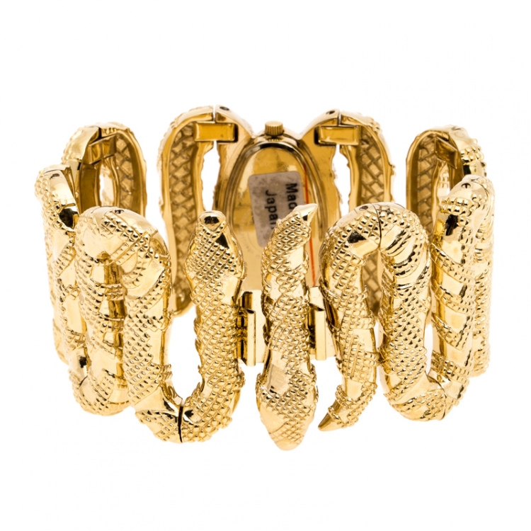 Pre Owned Roberto Cavalli Yellow Gold Plated Stainless Steel Cleopatra R7253195517 Women's Wristwatch 40 mm