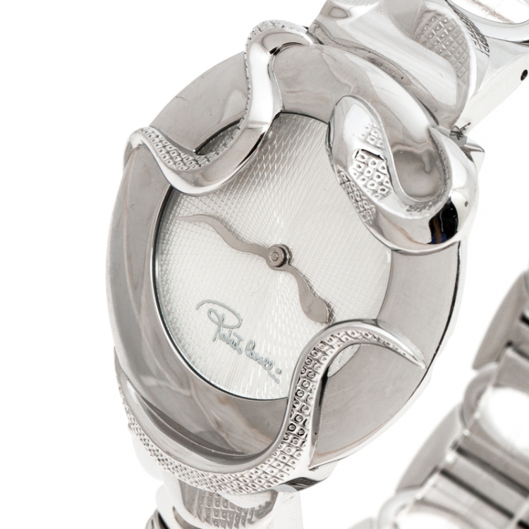Pre Owned Robertto Cavalli Silver Stainless Steel Snake Women's Wristwatch 38 MM