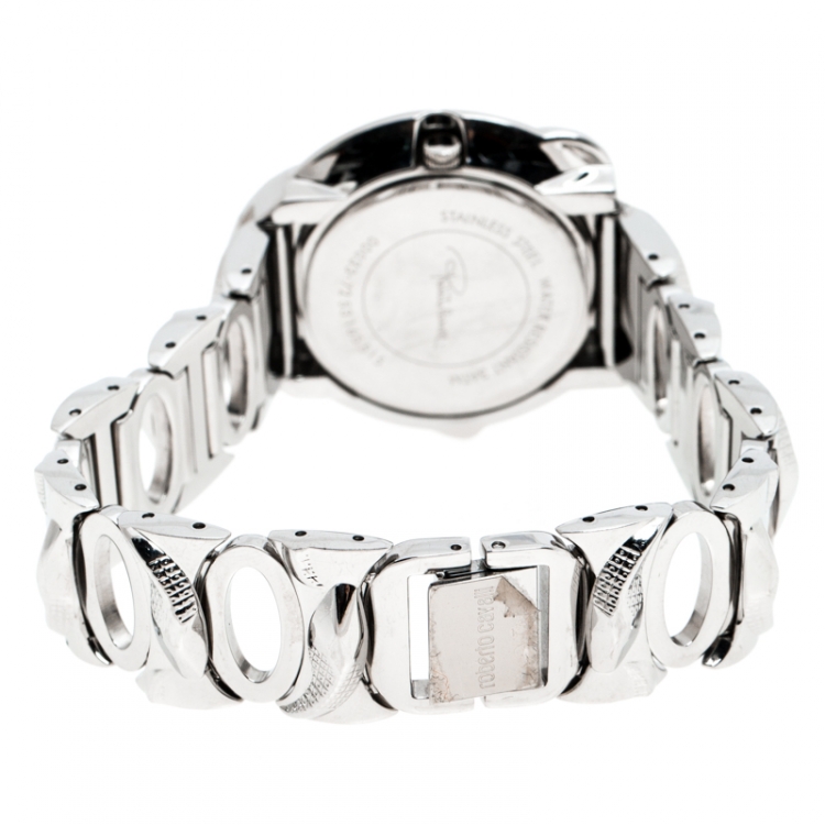 Pre Owned Robertto Cavalli Silver Stainless Steel Snake Women's Wristwatch 38 MM