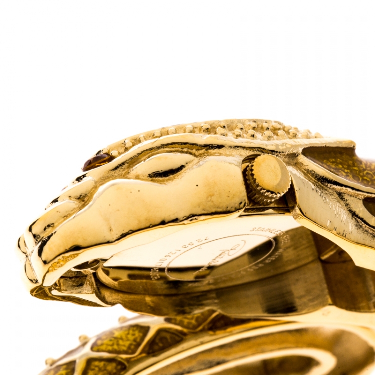 Pre Owned Roberto Cavalli Yellow Gold Plated Stainless Steel Eva Snake 7253126017 Women's Wristwatch 18 mm