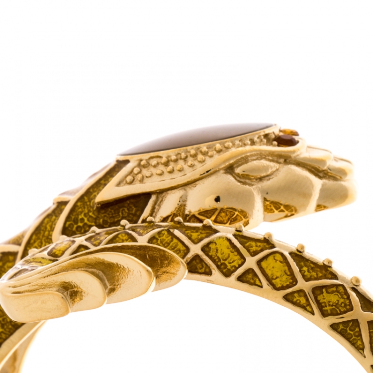 Pre Owned Roberto Cavalli Yellow Gold Plated Stainless Steel Eva Snake 7253126017 Women's Wristwatch 18 mm