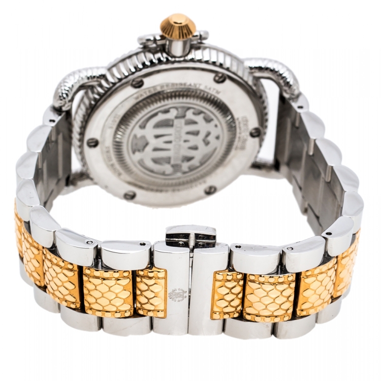Pre Owned Roberto Cavalli By Franck Muller Silver White Two-Tone Stainless Steel 1L016 Women's Wristwatch 36 mm