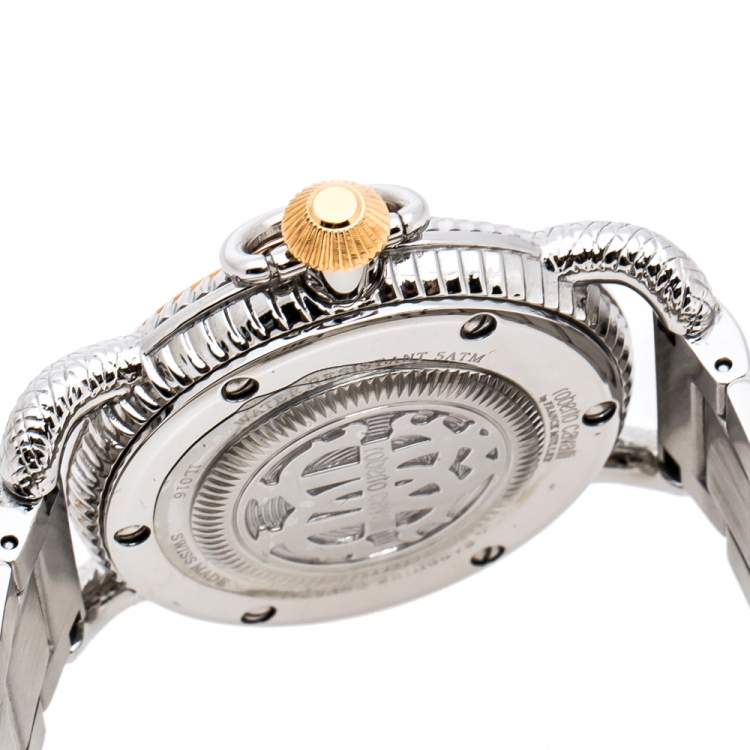 Pre Owned Roberto Cavalli By Franck Muller Silver White Two-Tone Stainless Steel 1L016 Women's Wristwatch 36 mm