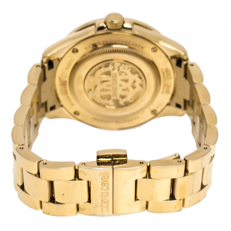 Pre Owned Roberto Cavalli by Franck Muller Aqua Blue Yellow Gold tone Stainless Steel 1L002 Women's Wristwatch 37 mm
