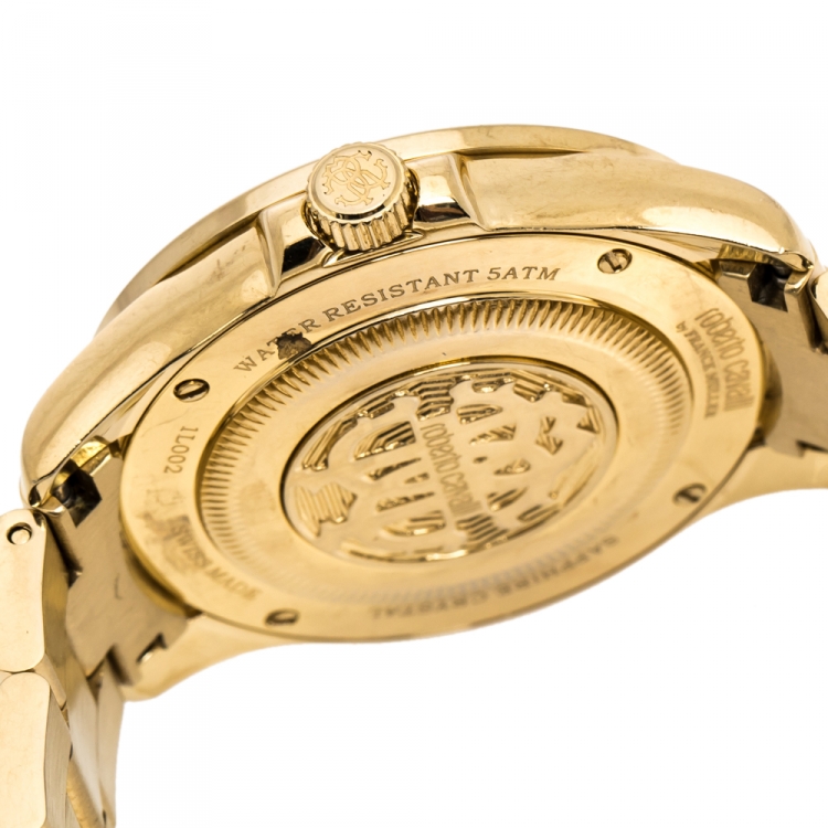 Pre Owned Roberto Cavalli by Franck Muller Aqua Blue Yellow Gold tone Stainless Steel 1L002 Women's Wristwatch 37 mm