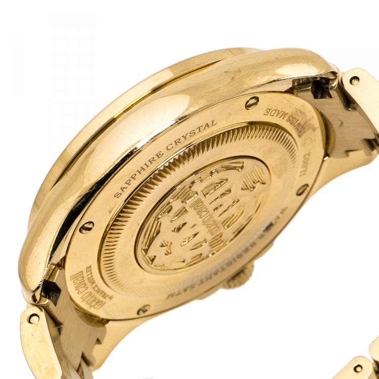 Pre Owned Roberto Cavalli by Franck Muller Aqua Blue Yellow Gold tone Stainless Steel 1L002 Women's Wristwatch 37 mm