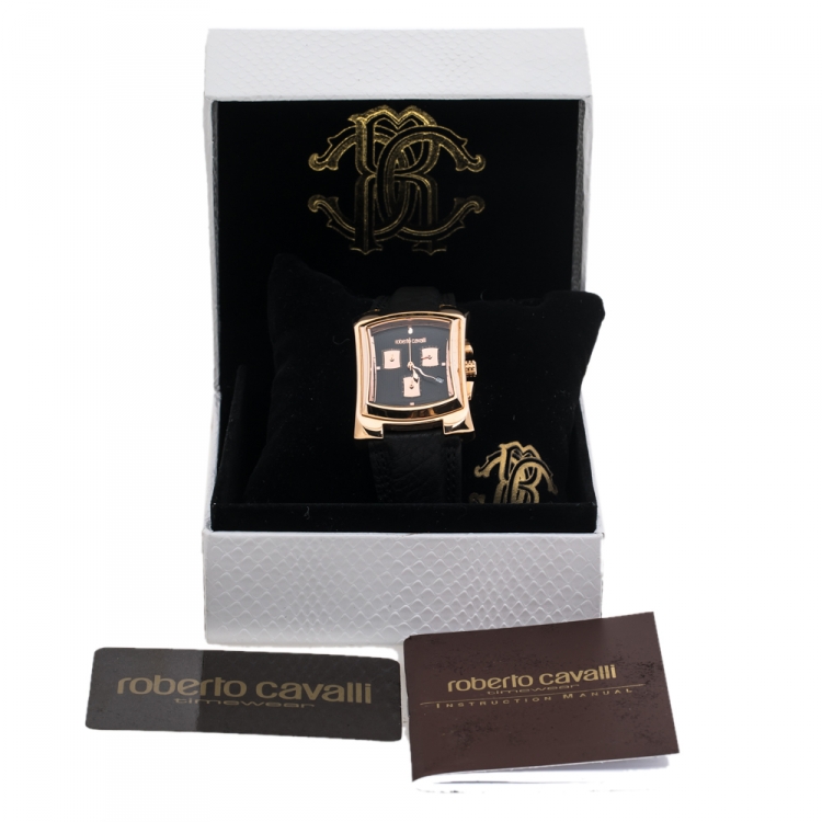 Pre Owned Roberto Cavalli Black Rose Gold Plated Stainless Steel Tomahawk R7251900125 Unisex Wristwatch 31 mm