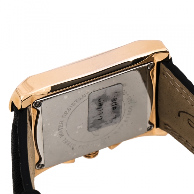 Pre Owned Roberto Cavalli Black Rose Gold Plated Stainless Steel Tomahawk R7251900125 Unisex Wristwatch 31 mm
