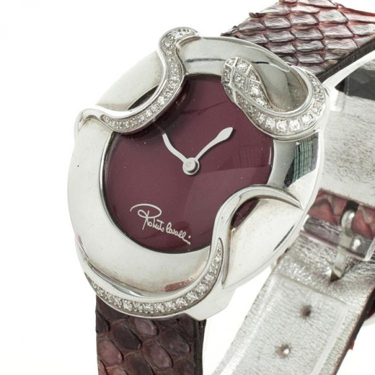 Pre Owned Roberto Cavalli Timewear Snake Diamonds Womens Wristwatch 40 MM