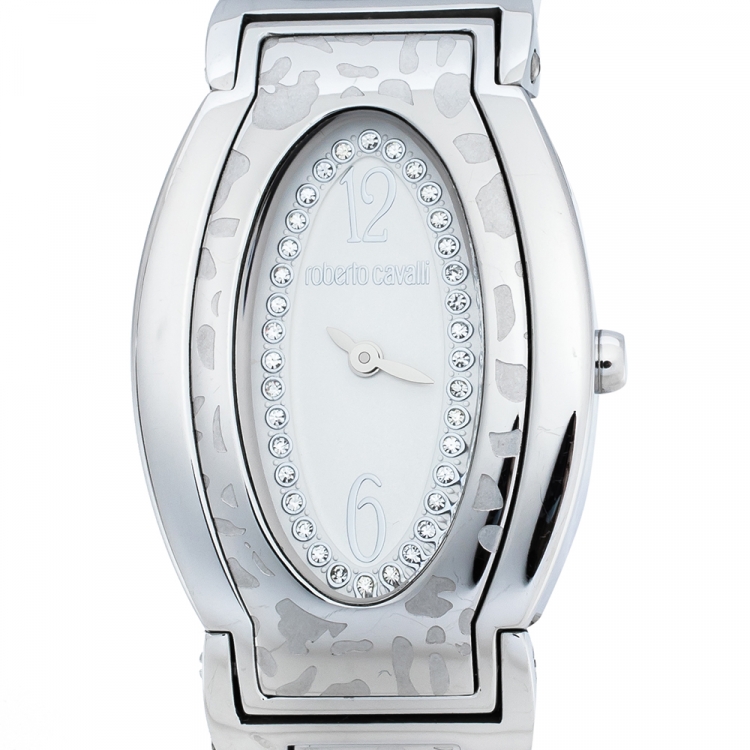 Pre Owned Roberto Cavalli Silver Stainless Steel Diana SWJ005 Women's Wristwatch 28 mm