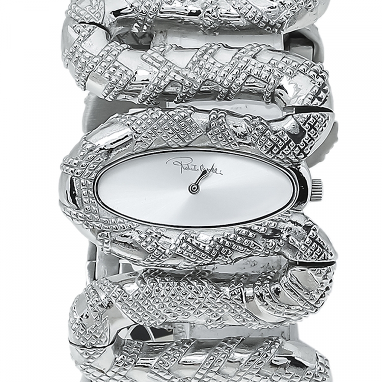 Pre Owned Roberto Cavalli Silver Stainless Steel Cleopatra R7253195515 Women's Wristwatch 40 mm