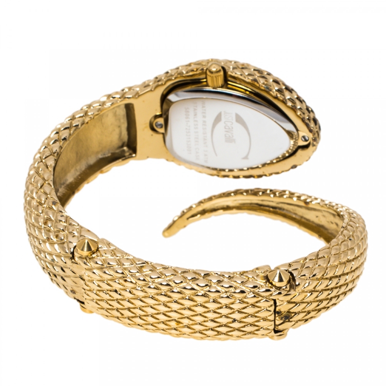 Pre Owned Just Cavalli Champagne Gold Plated Stainless Steel Serpent Bracelet Poison Women's Wristwatch 27 mm