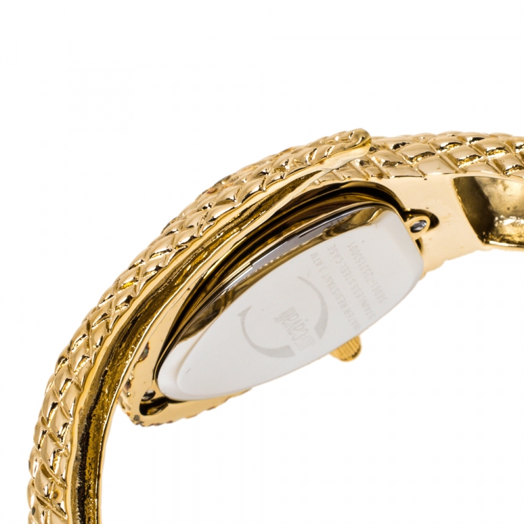 Pre Owned Just Cavalli Champagne Gold Plated Stainless Steel Serpent Bracelet Poison Women's Wristwatch 27 mm