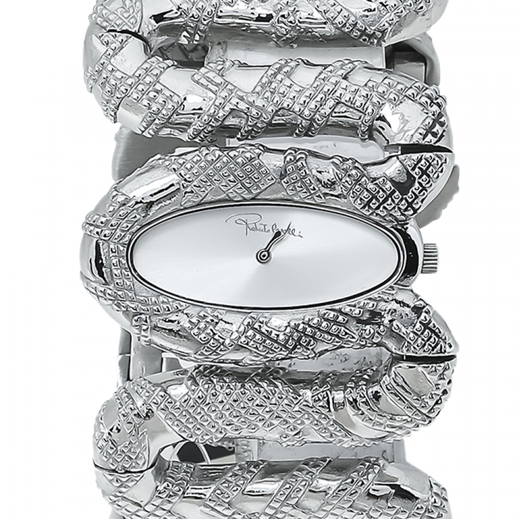 Pre Owned Roberto Cavalli Silver Stainless Steel Cleopatra R7253195515 Women's Wristwatch 40 MM