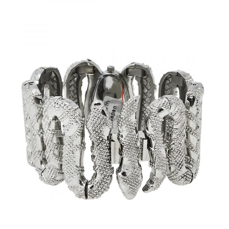 Pre Owned Roberto Cavalli Silver Stainless Steel Cleopatra R7253195515 Women's Wristwatch 40 MM