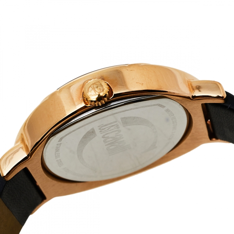 مملوكة مسبقًا Just Cavalli Black Gold Tone Stainless Steel & Leather R7251186525 Women's Wristwatch 42 mm