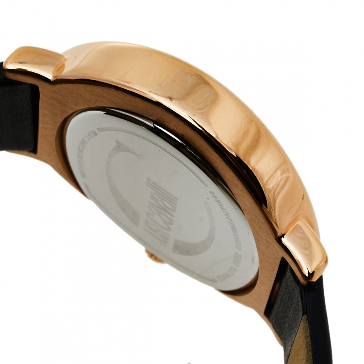مملوكة مسبقًا Just Cavalli Black Gold Tone Stainless Steel & Leather R7251186525 Women's Wristwatch 42 mm
