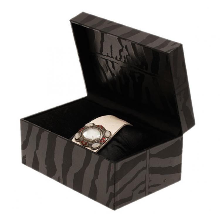Pre Owned Roberto Cavalli Mother of Pearl Stainless Steel Oval Cuff Women's Wristwatch 53MM