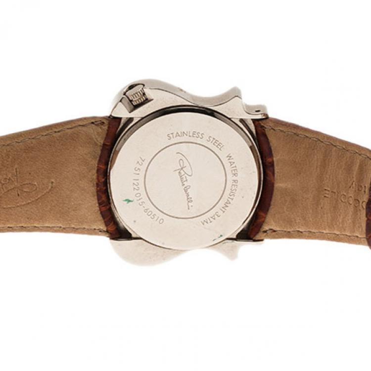 Pre Owned Roberto Cavalli White Stainless Steel Classic Leather Women's Wristwatch 42MM