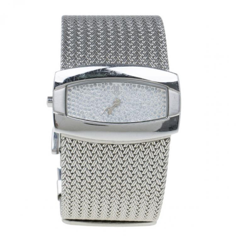 Pre Owned Roberto Cavalli Silver Stainless Steel Ellisse Women's Wristwatch 40MM