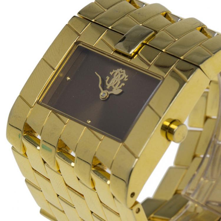 مملوكة مسبقًا Roberto Cavalli Gold Stainless Steel Cleavage Women's Wristwatch 35MM