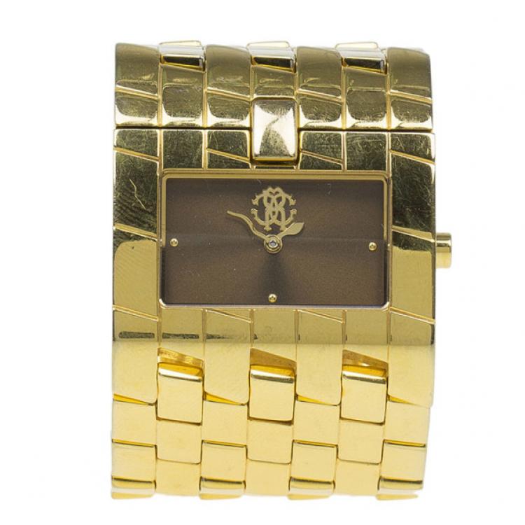 مملوكة مسبقًا Roberto Cavalli Gold Stainless Steel Cleavage Women's Wristwatch 35MM