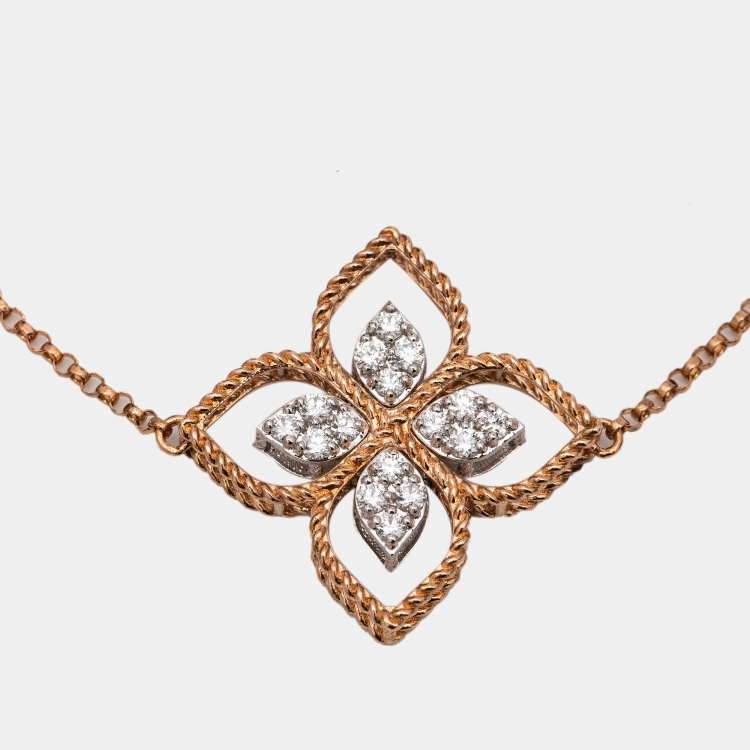 Pre Owned  Roberto Coin Princess Flower Diamonds 18k Two Tone Gold Bracelet