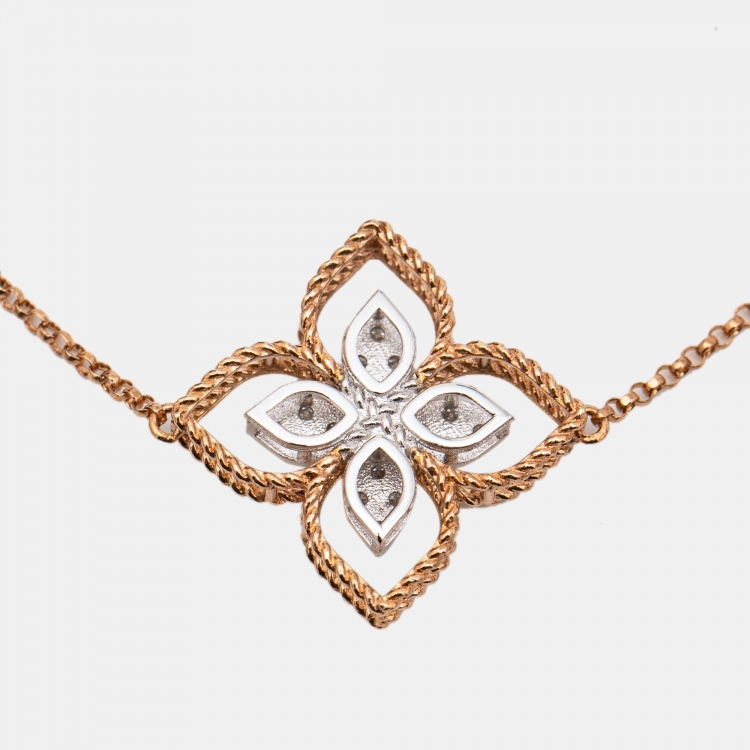 Pre Owned  Roberto Coin Princess Flower Diamonds 18k Two Tone Gold Bracelet